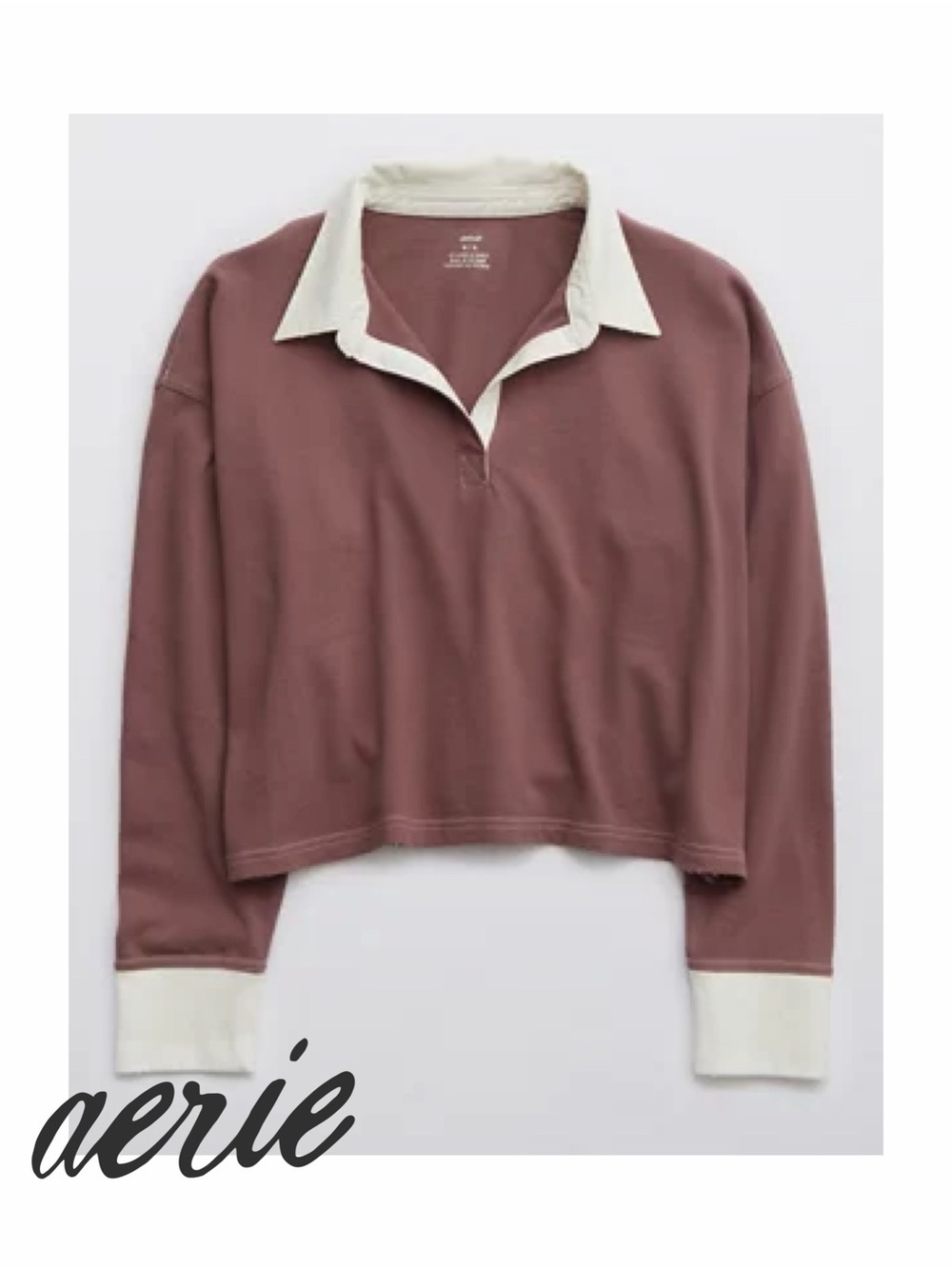 Aerie Long Sleeve Cropped Polo T-Shirt in Mauve, Size M - Picture 11 of 11